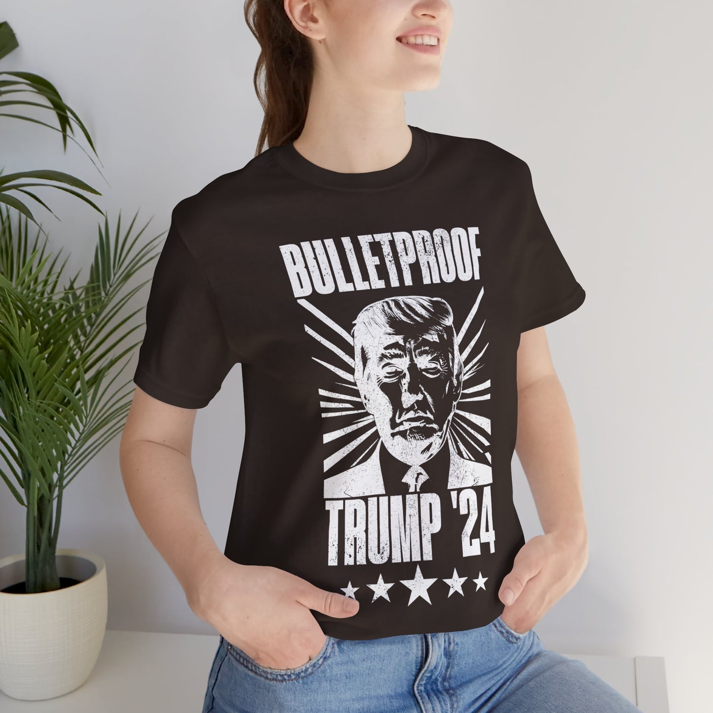 Bulletproof Trump - Shooting of Trump - Trump 24 - Grunge White Logo - Unisex Jersey Short Sleeve Tee