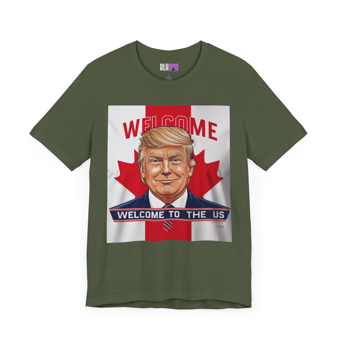 USA Welcome Jersey Tee with Canadian Flag and Donald Trump, Unisex T-Shirt, Patriotic Tee, Political Shirt, America Apparel, US Flag Top