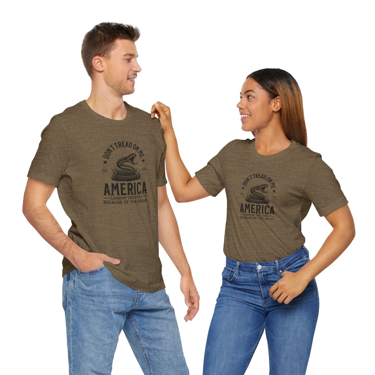 Don't Tread on Me - Land of the Free, Because of the Brave - Military T-Shirt - Unisex Jersey Short Sleeve Tee