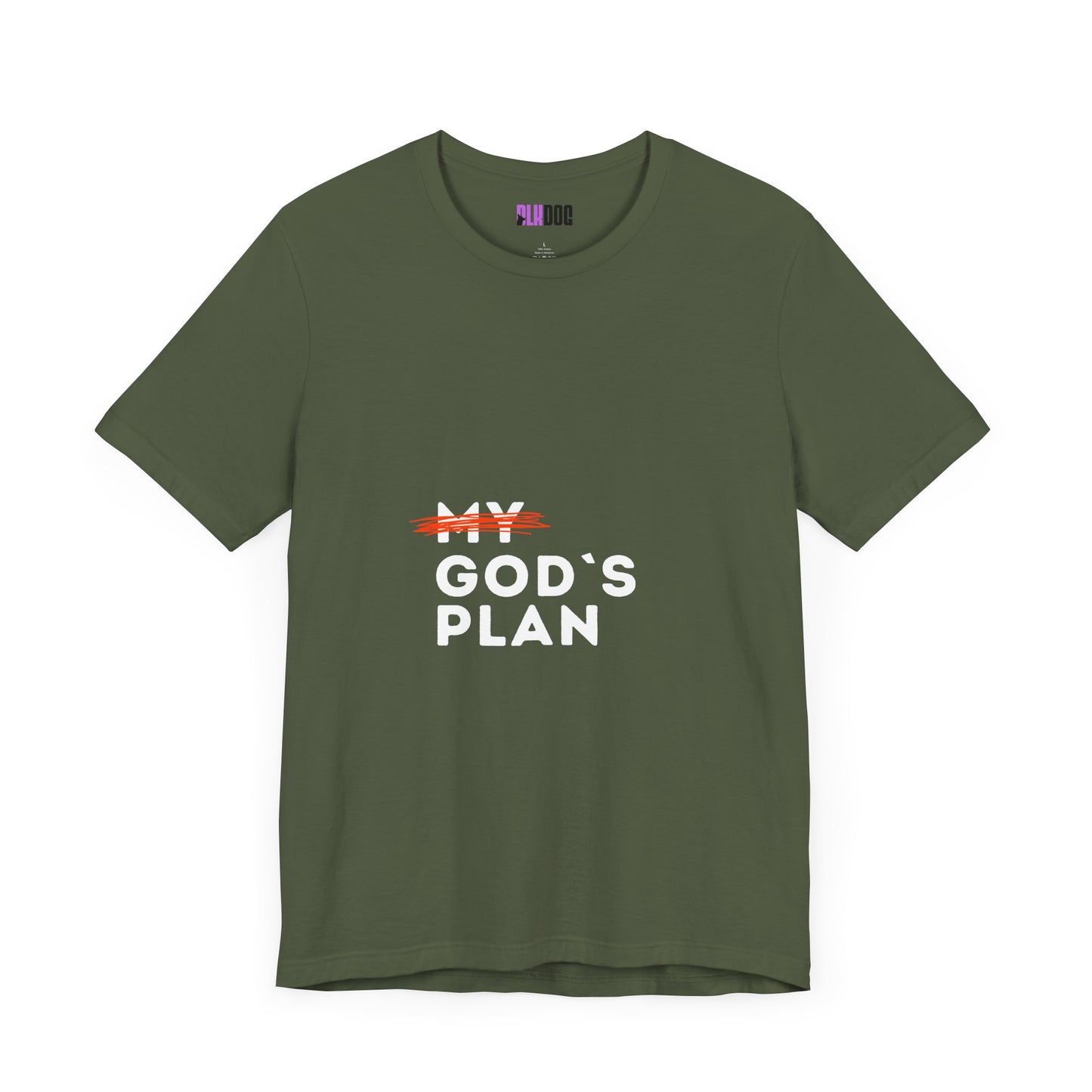 Religious Tee, Faith Shirt, Christian Tshirt, Inspirational Top, Crossed Out God's Plan Unisex Jersey Short Sleeve Tee