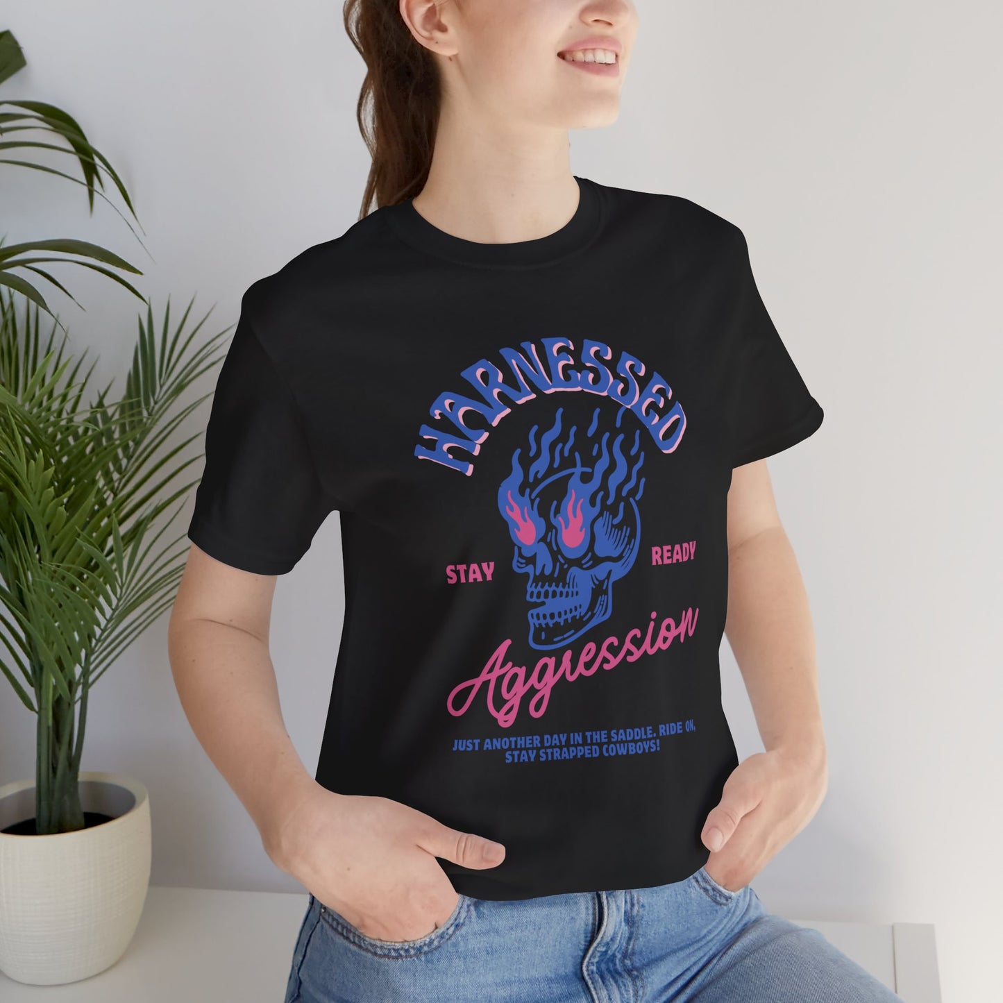 Harnessed Aggression Flaming Skull T-Shirt, Unisex Tee, Graphic Print Shirt, Men's/Women's Clothing, Alternative Apparel