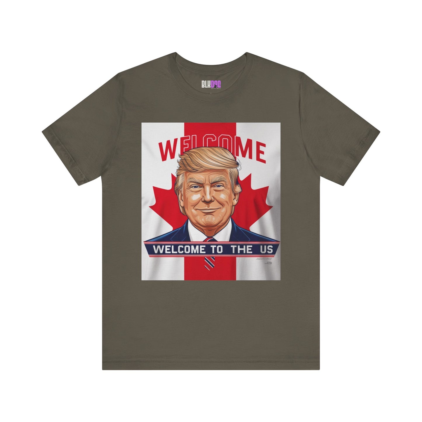 USA Welcome Jersey Tee with Canadian Flag and Donald Trump, Unisex T-Shirt, Patriotic Tee, Political Shirt, America Apparel, US Flag Top