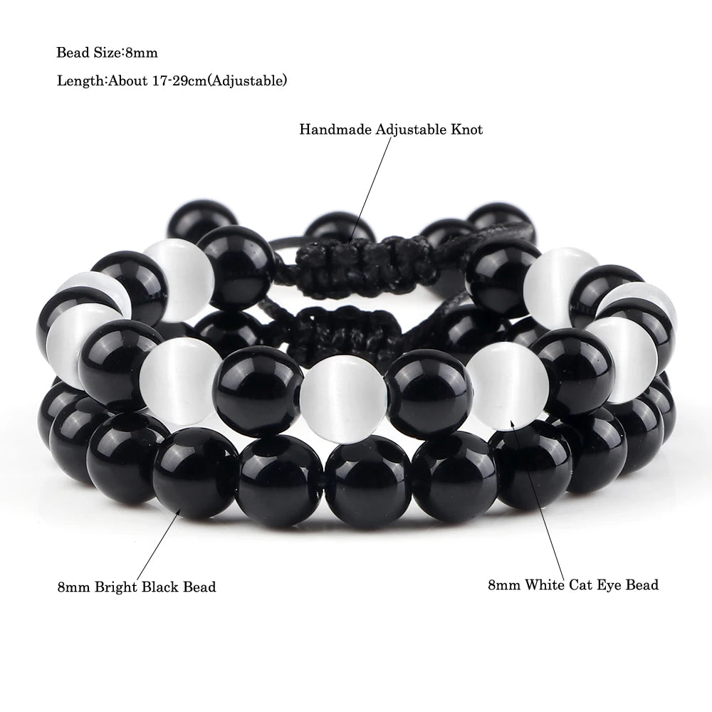 Hot 2pcs/set Men Beaded Bracelets Tiger Eye Lava Natural Stone Onyx Beaded Couple Distance Bracelets For Women Jewelry Pulseras