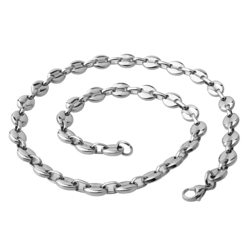 7"-40" 7mm 9mm 11mm High Polishing Silver Color Coffee Beans Link Chain Womens Mens Stainless Steel Necklace Or Bracelet Jewelry