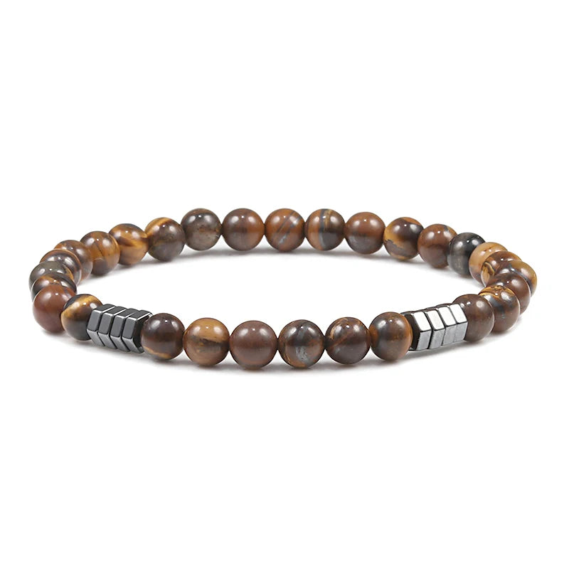Geometric Men Bracelet Minimalist 6mm Beads Natural Lava Tiger Eye Stone Charm Distance Bracelets Homme Fashion Jewelry Gifts