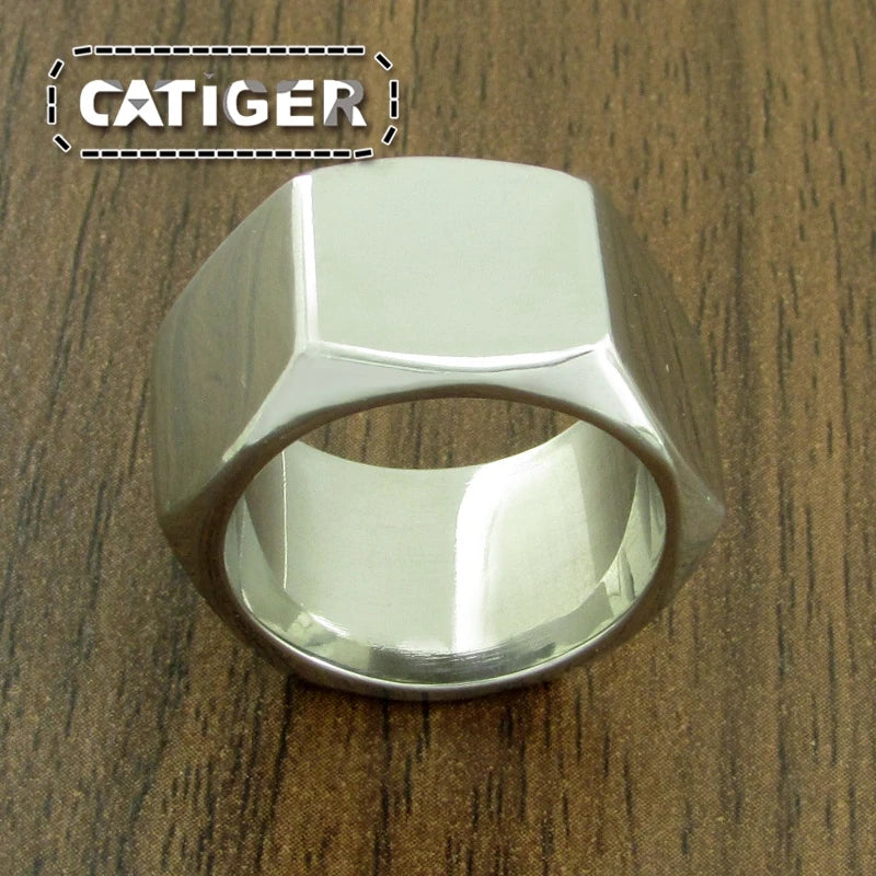 Punk Size 7~13# 316L Stainless Steel Screw Nut Biker Ring Silver Color High Polish Motor Hexagon Rings Jewelry