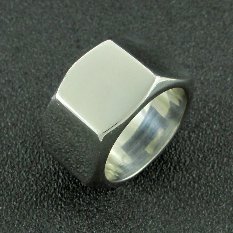 Punk Size 7~13# 316L Stainless Steel Screw Nut Biker Ring Silver Color High Polish Motor Hexagon Rings Jewelry