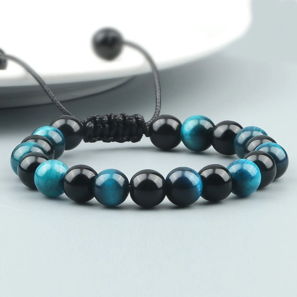 Hot 2pcs/set Men Beaded Bracelets Tiger Eye Lava Natural Stone Onyx Beaded Couple Distance Bracelets For Women Jewelry Pulseras