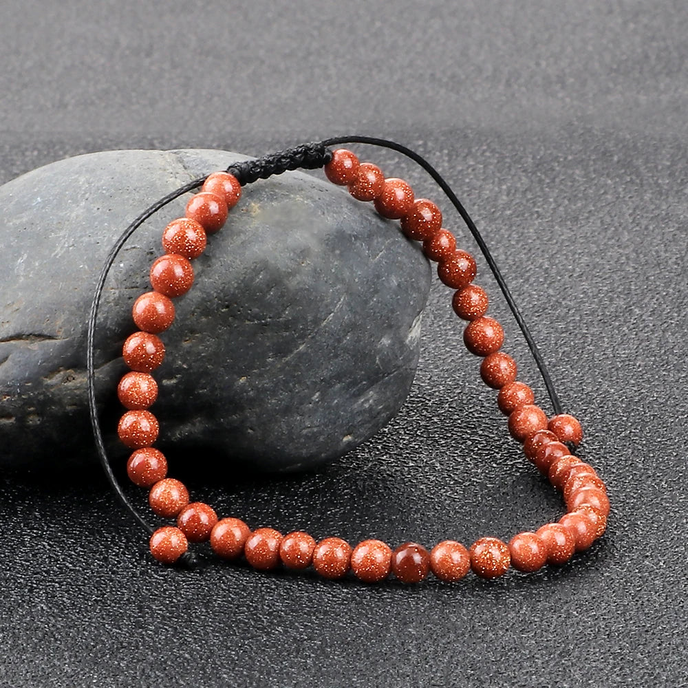 4MM Natural Stone Round Beads Bracelet Women Minimalism Adjustable Leather String Bangles Jewelry Men Healing Yoga Pulsera Gift