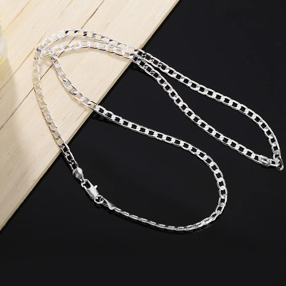 DOTEFFIL 925 Sterling Silver 16/18/20/22/24/26/28/30 Inch 4mm Sideways Necklace For Women Man Fashion Wedding Charm Jewelry