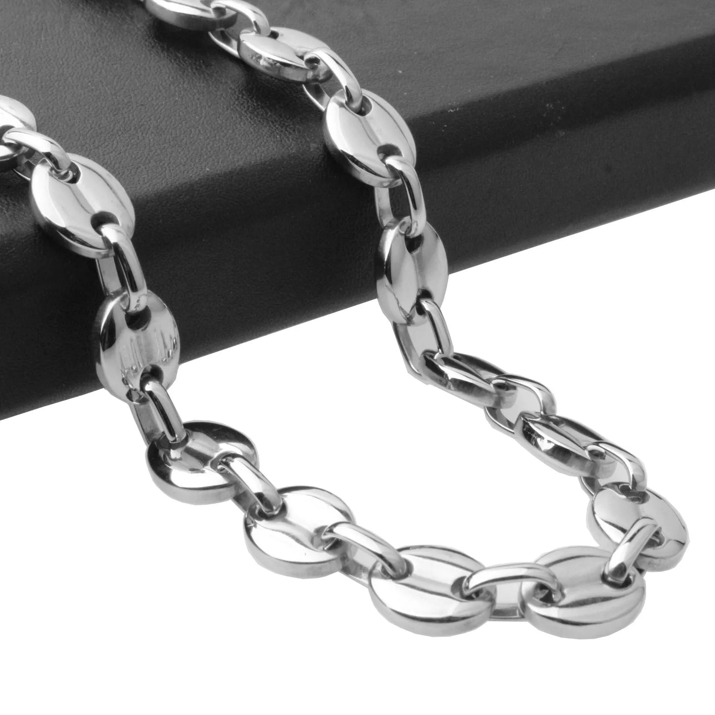 7"-40" 7mm 9mm 11mm High Polishing Silver Color Coffee Beans Link Chain Womens Mens Stainless Steel Necklace Or Bracelet Jewelry