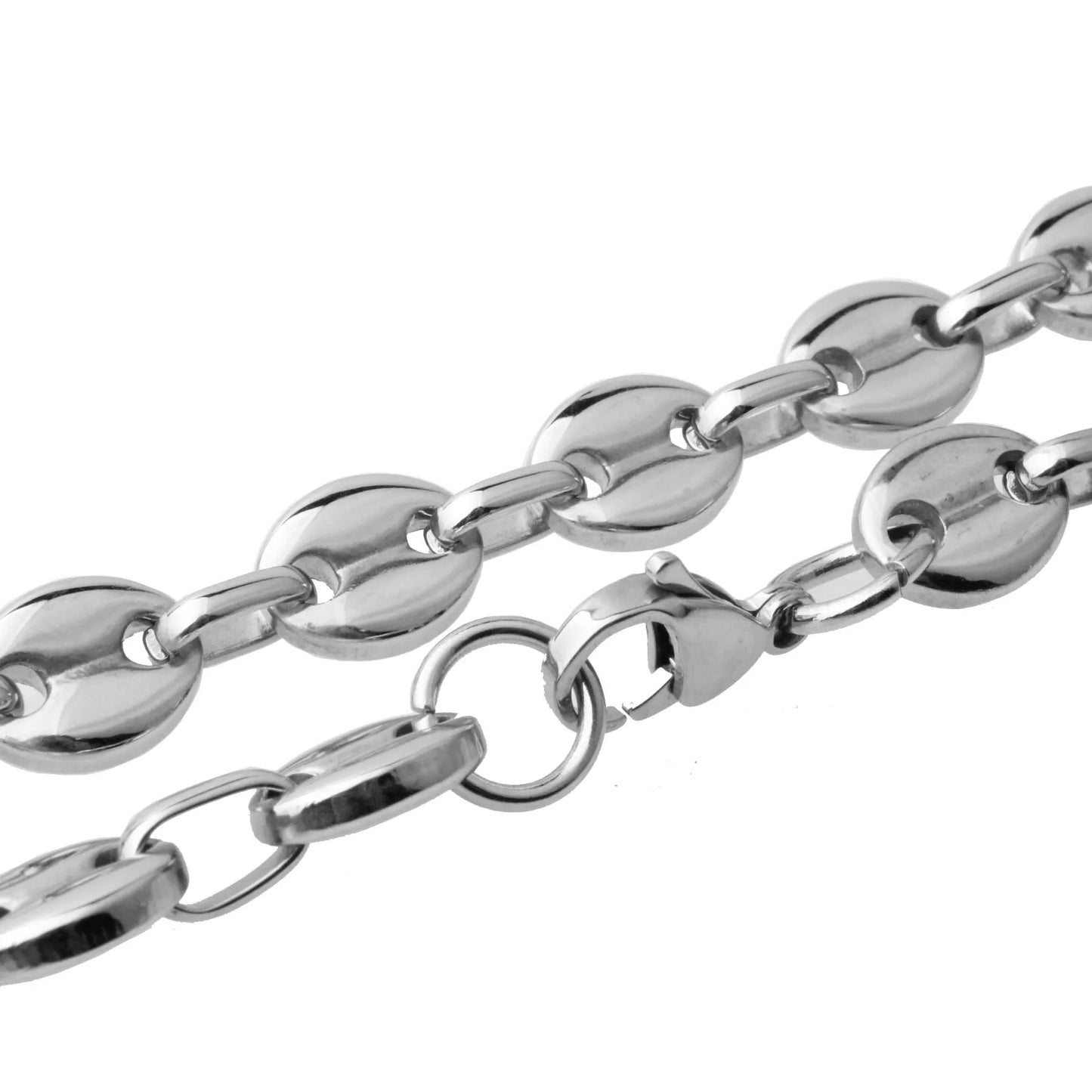 7"-40" 7mm 9mm 11mm High Polishing Silver Color Coffee Beans Link Chain Womens Mens Stainless Steel Necklace Or Bracelet Jewelry