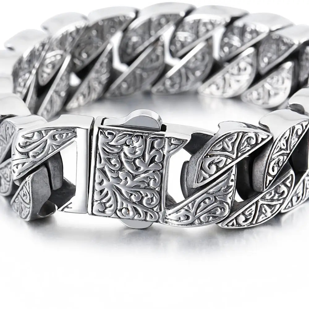 17mm Chunky Cuba Chain Bracelet For Men Stainless Steel 316L Cool Hand Thick Chain Jewelry