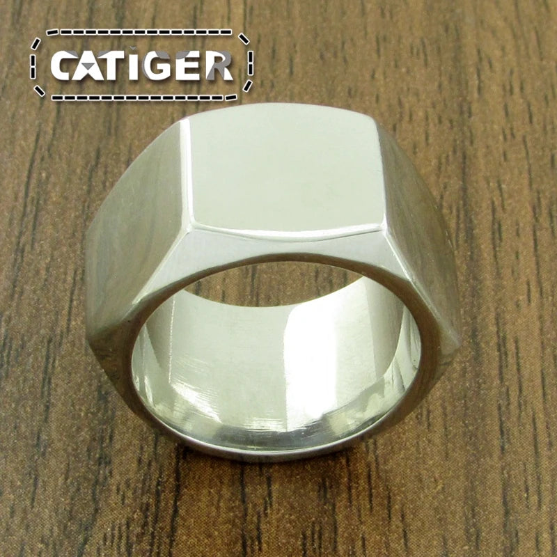 Punk Size 7~13# 316L Stainless Steel Screw Nut Biker Ring Silver Color High Polish Motor Hexagon Rings Jewelry