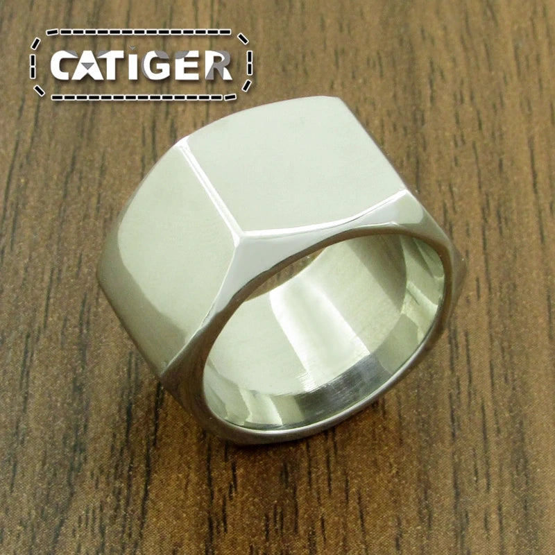 Punk Size 7~13# 316L Stainless Steel Screw Nut Biker Ring Silver Color High Polish Motor Hexagon Rings Jewelry