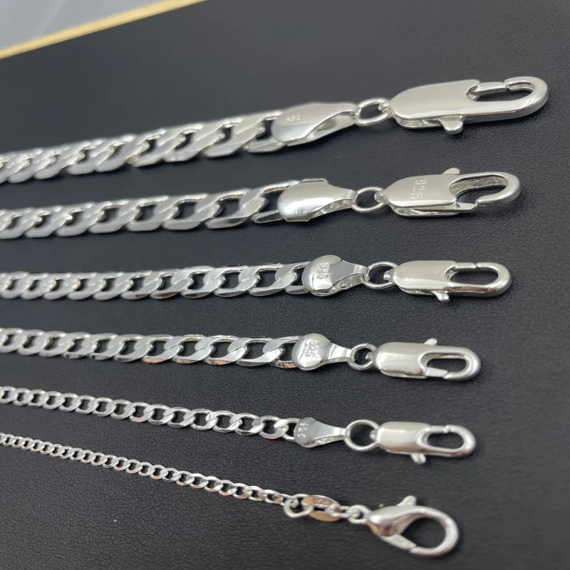 Men's Silver Color Necklace 2/4/6/8/10/12MM 40-75cm Face Chain Necklace Lobster Clasp Men Women Engagement Jewelry Gifts