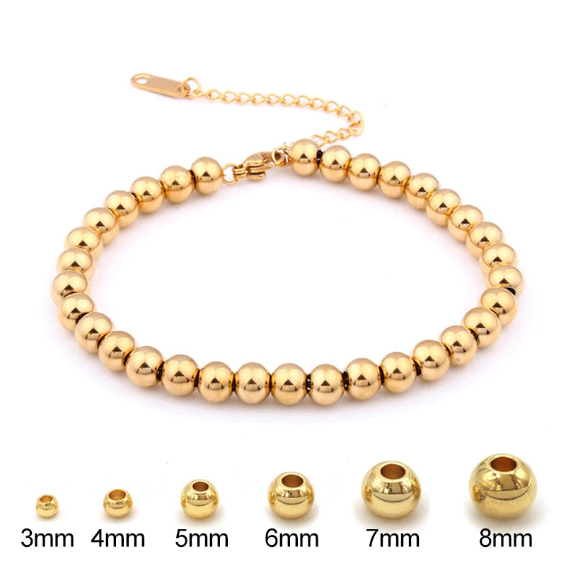 316L Stainless Steel Bracelets For Women Men 3/4/5/6/7/8mm Beads Bracelet Gold Silver Color Bead Chain Bracelets Jewelry