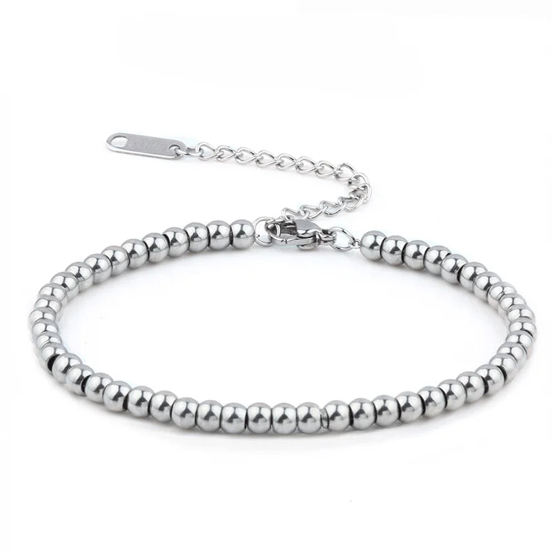 316L Stainless Steel Bracelets For Women Men 3/4/5/6/7/8mm Beads Bracelet Gold Silver Color Bead Chain Bracelets Jewelry