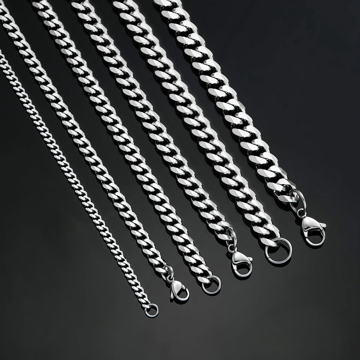 Cuban Link Chains Stainless Steel Classic Men Boy Curb Chunky Silver Color Necklace 3.6mm to 11mm 14 to 30 Inches