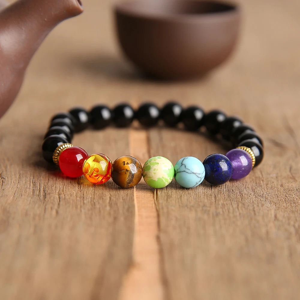 OAIITE Classic 7 Chakra Bead Bracelet Men Hematite Volcano Lava Pulse Therapy Balance Bracelet Yoga Meditation Jewelry Women