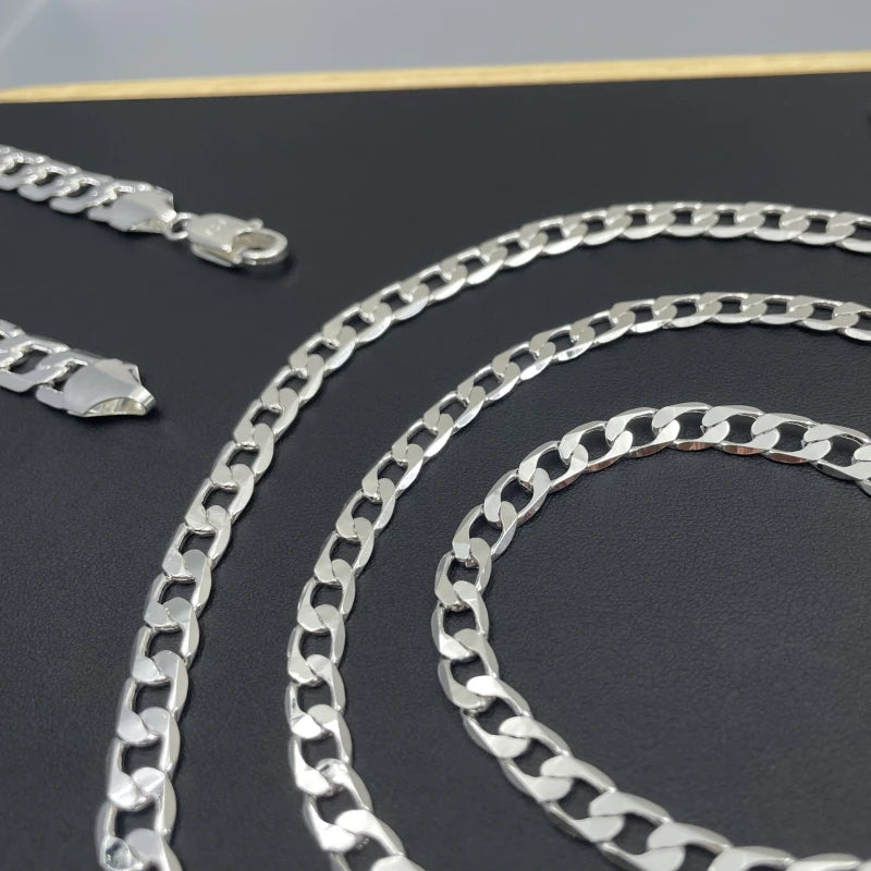 Men's Silver Color Necklace 2/4/6/8/10/12MM 40-75cm Face Chain Necklace Lobster Clasp Men Women Engagement Jewelry Gifts