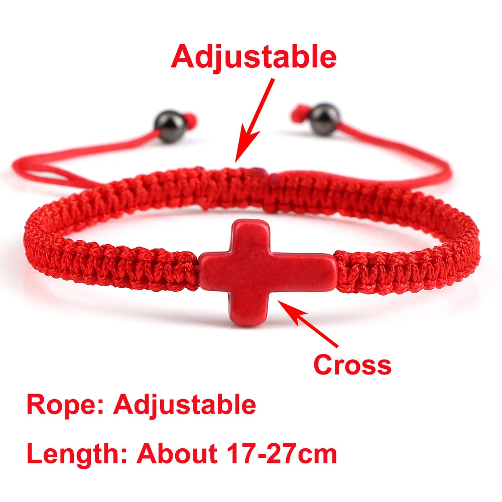 Natural Stone Crucifix Braided Bracelet Adjustable Rope Handmade Bracelets & Bangles Fashion Charm Cross Men Women Jewelry Gifts