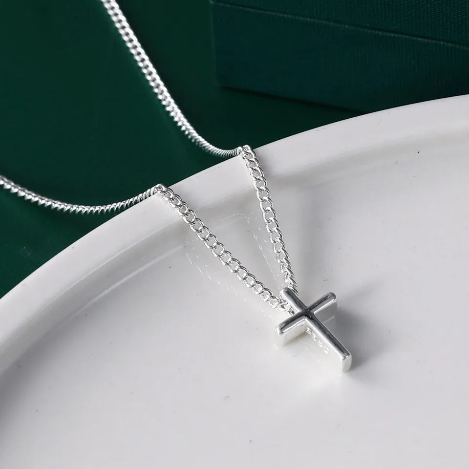 Buyee 925 Sterling Silver Small Pendant Chain Cute Cross Simple Necklace for Woman Girl Fashion Party Fine Jewelry Chain