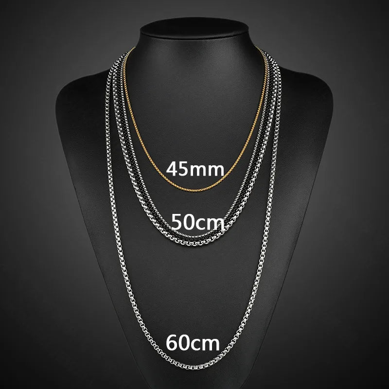MKENDN Black Stainless Steel Chain Necklace Men Women Simple Round Box Chain Punk Hiphop Jewelry Choker Necklaces DIY Accessory