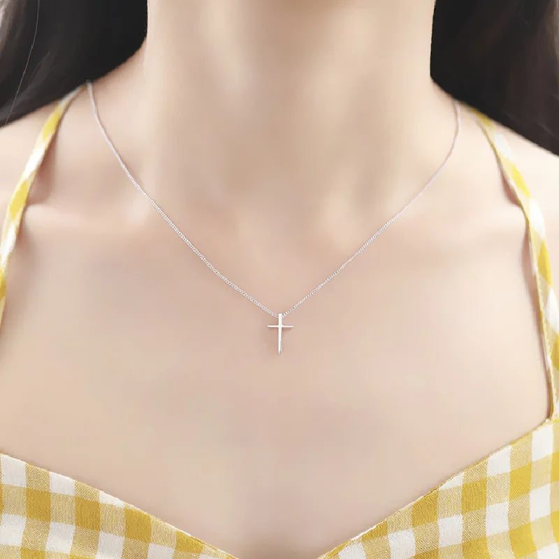 Buyee 925 Sterling Silver Small Pendant Chain Cute Cross Simple Necklace for Woman Girl Fashion Party Fine Jewelry Chain
