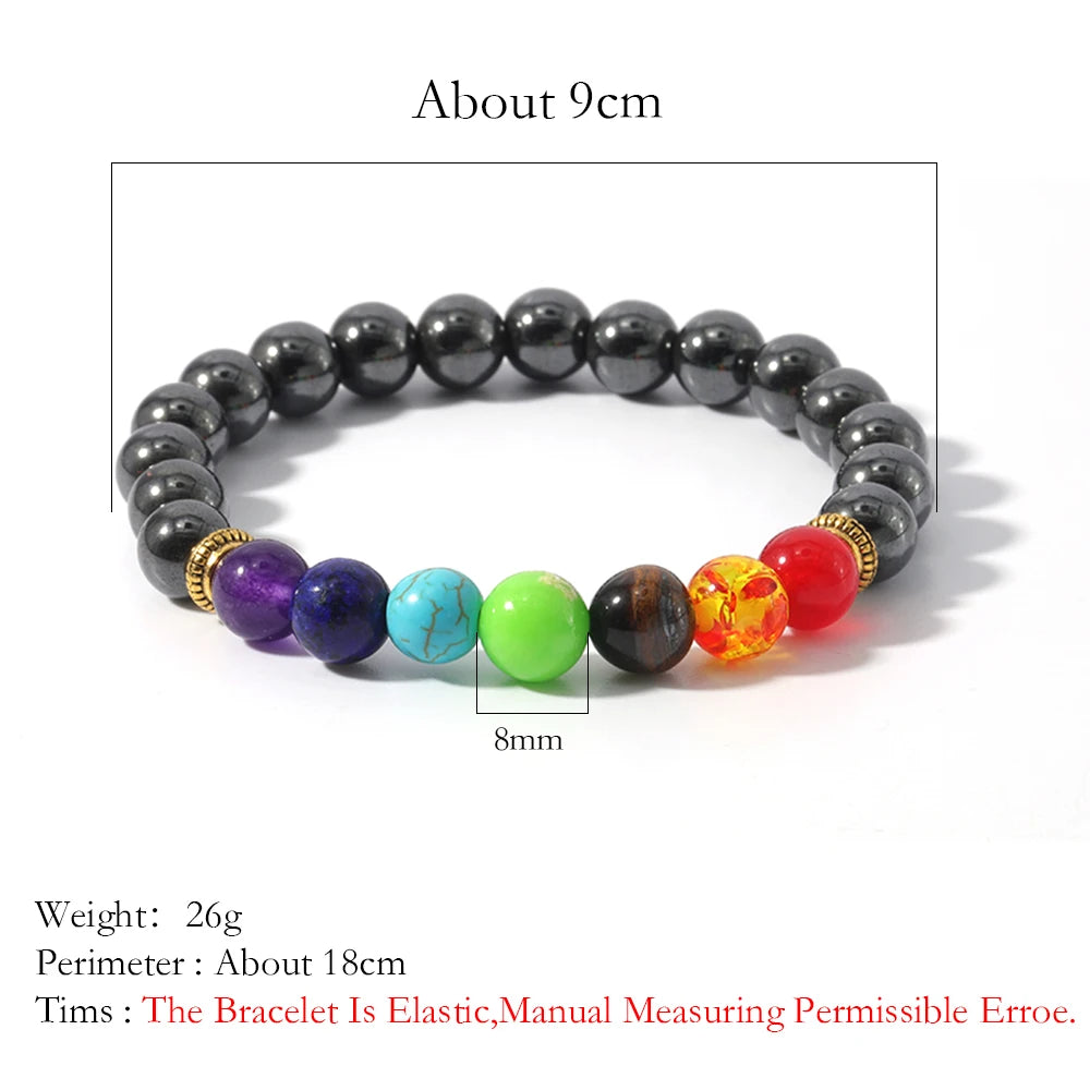 OAIITE Classic 7 Chakra Bead Bracelet Men Hematite Volcano Lava Pulse Therapy Balance Bracelet Yoga Meditation Jewelry Women