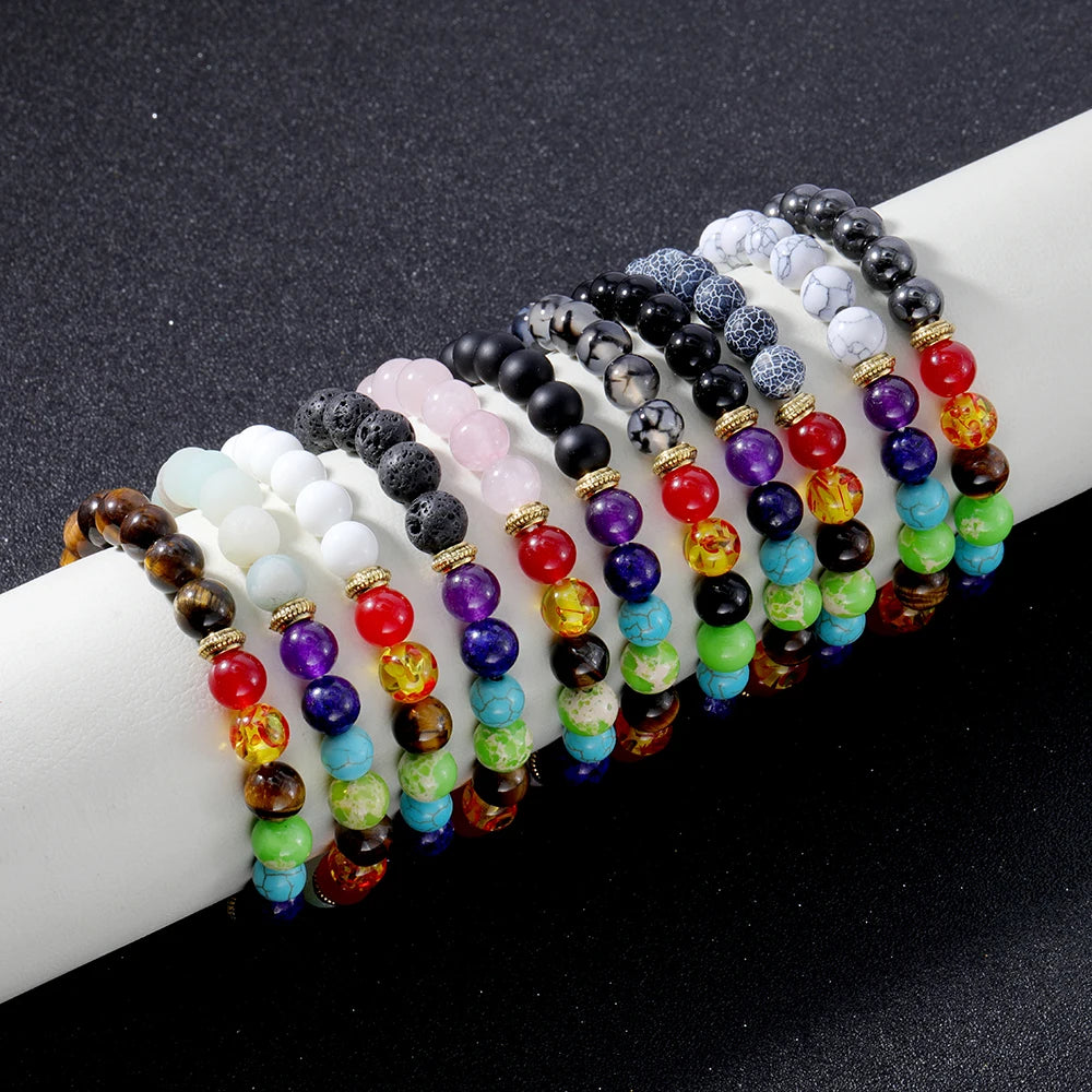 OAIITE Classic 7 Chakra Bead Bracelet Men Hematite Volcano Lava Pulse Therapy Balance Bracelet Yoga Meditation Jewelry Women