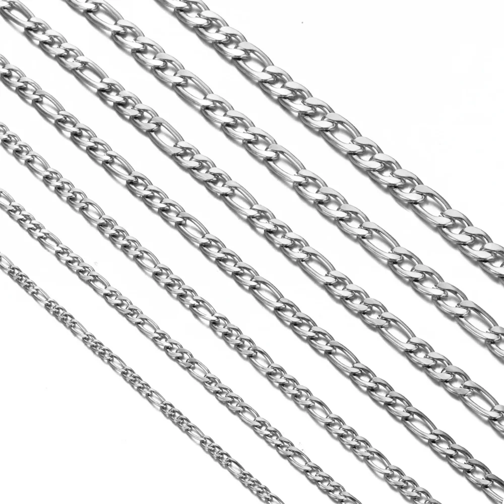 1 piece 3mm/3.8mm/4.5mm/5mm/6mm/7mm/7.5mm Figaro Link Chain Jewelry Classic Curb Necklace Stainless Steel Chain for Men Women