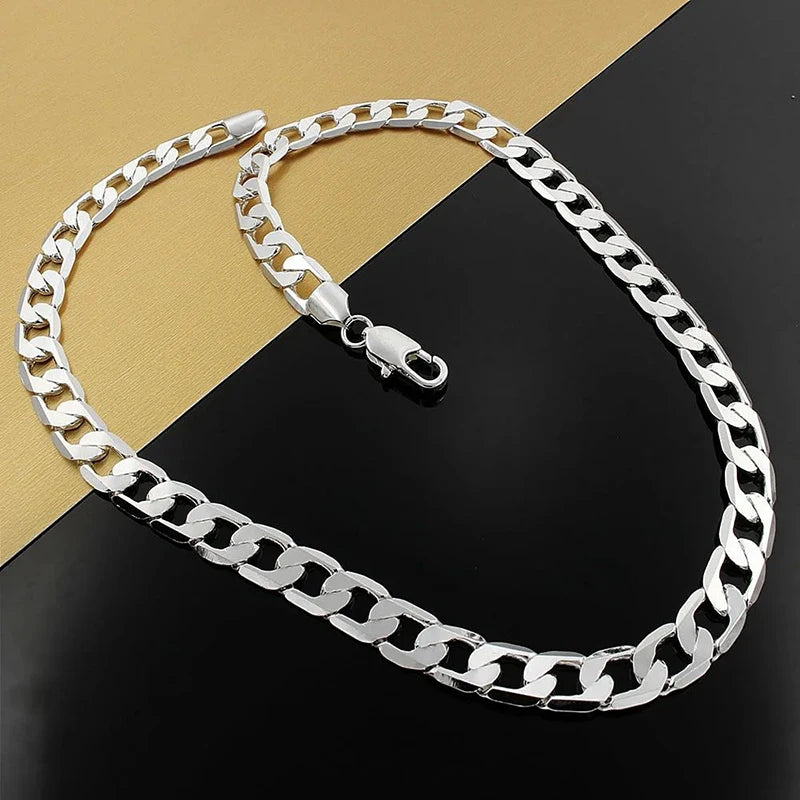 925 Sterling Silver Necklace For Men's 16/18/20/22/24 Inches Classic 8MM Chain Luxury Jewelry Wedding Christmas Gifts