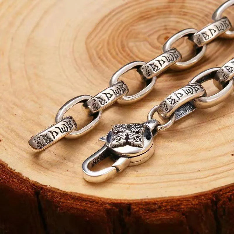 925 Sterling Silver Retro Six-Character Mantra Chain Necklace for Men, Fine Jewelry, Fashion Gift, High-end, 55cm, 60cm, 65cm