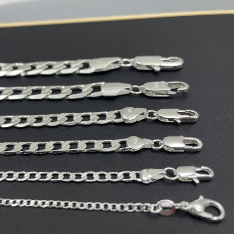 Men's Silver Color Necklace 2/4/6/8/10/12MM 40-75cm Face Chain Necklace Lobster Clasp Men Women Engagement Jewelry Gifts