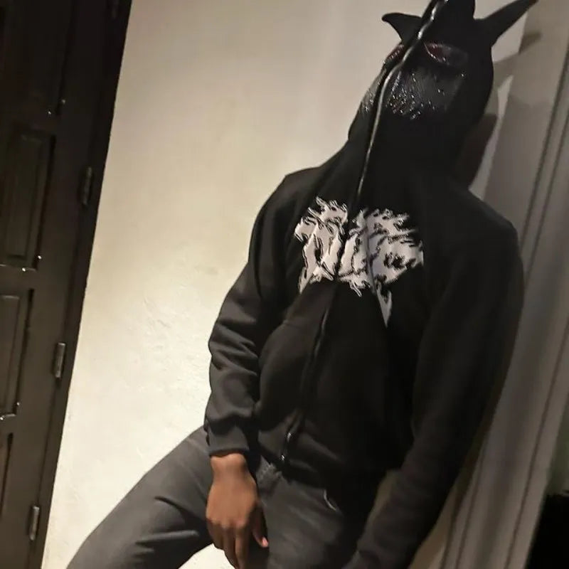 Aesthetic Y2K Streetwear Hoodie Women Men Rhinestone Skeleton Loose Sweatshirts Zip up Hoodie Goth Hoodies Jacket Hip-hop Grunge