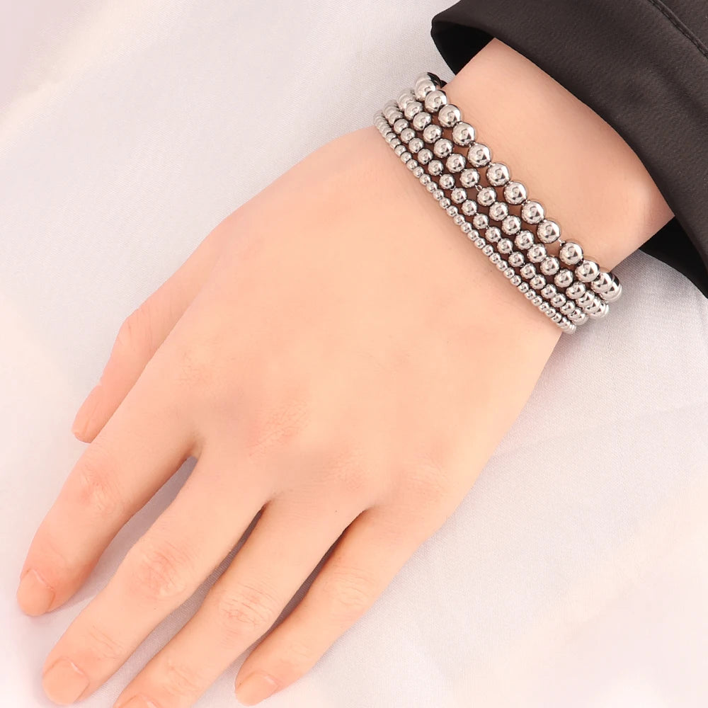 316L Stainless Steel Bracelets For Women Men 3/4/5/6/7/8mm Beads Bracelet Gold Silver Color Bead Chain Bracelets Jewelry