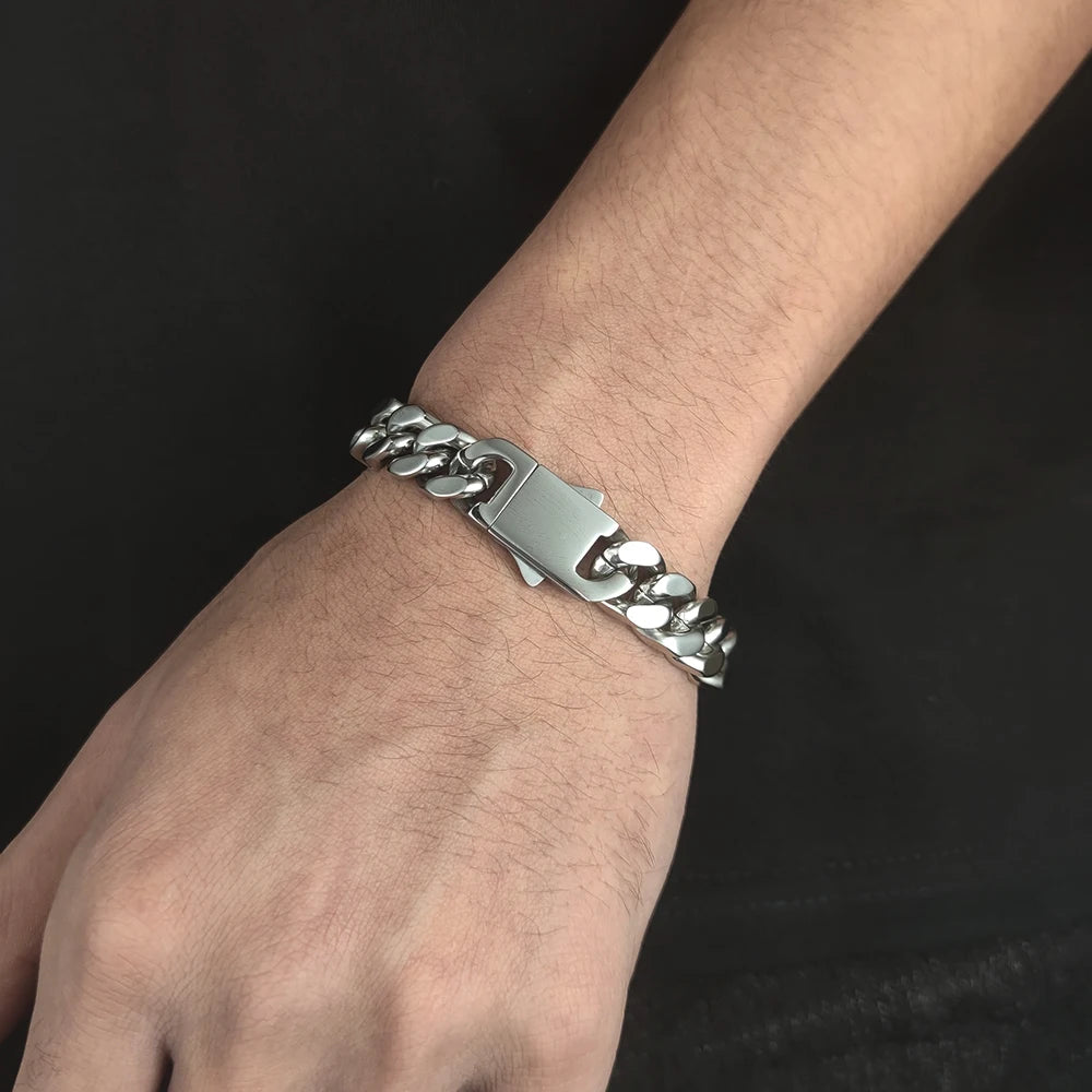 8/10/12/14mm Wide Miami Cuban Link Chain Bracelet for Men Women Hip Hop Urban Street-wear Jewelry Stainless Steel Bracelet