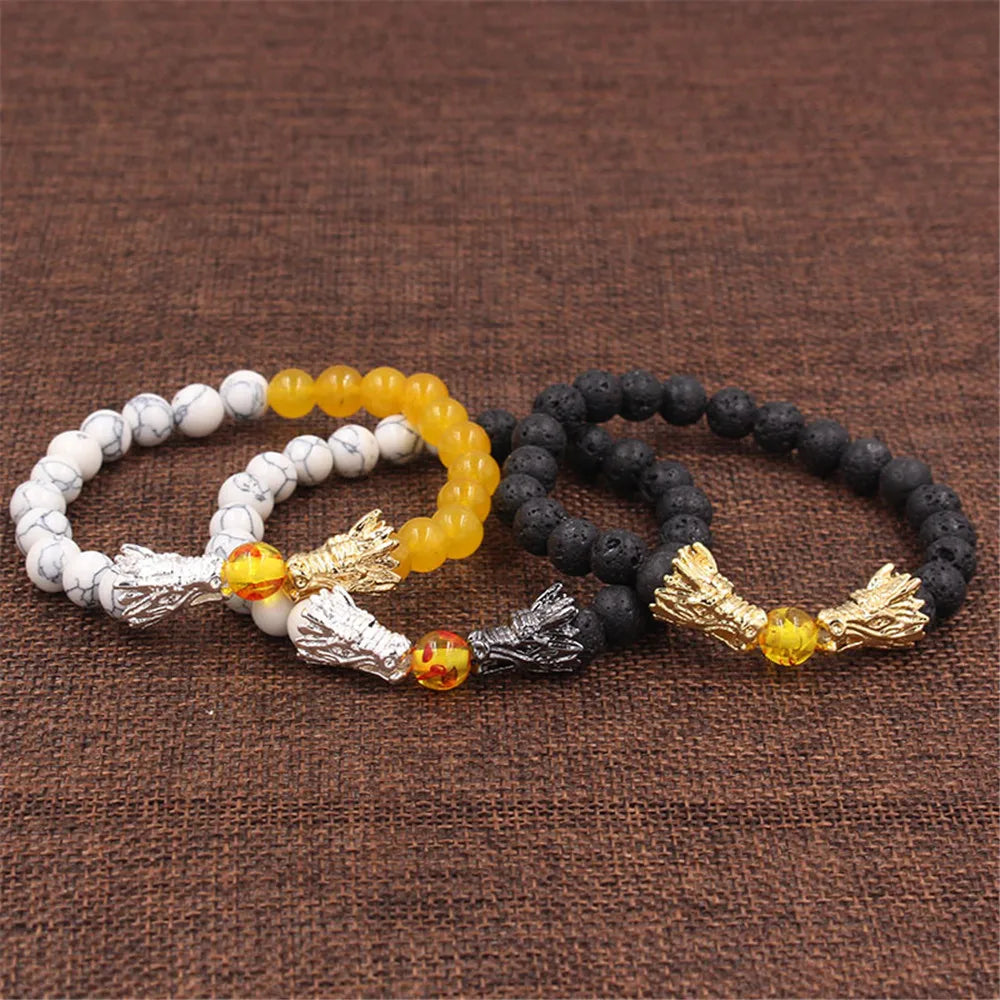 Fashion Simple Healing Natural Stone Beads Vintage Dragon Accessory Powerful Handmade Bracelet Jewelry for Men Gift