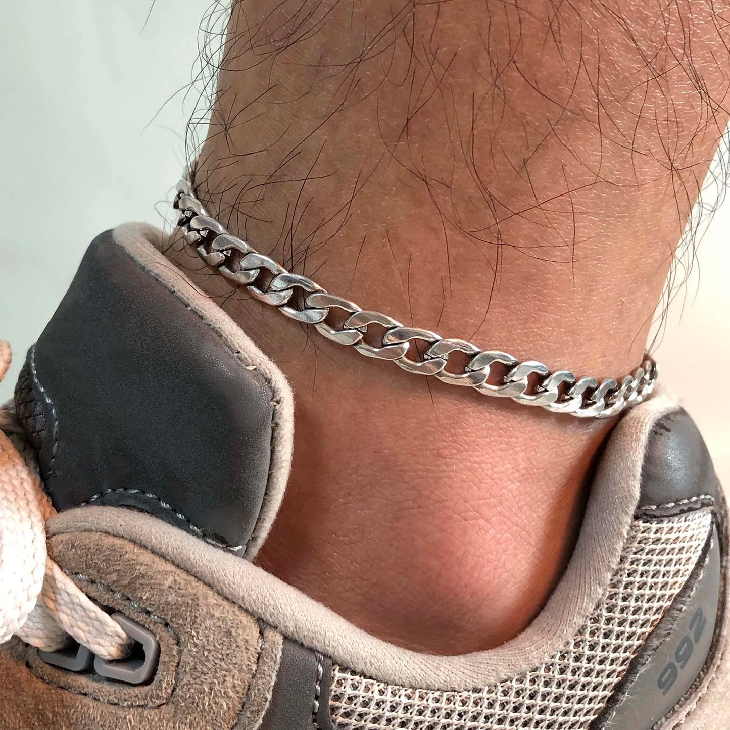 Basic Men Wheat Chain Anklets,Waterproof Stainless Steel Cuban Chain Anklet Foot Bracelet,Barefoot Gifts for Him Jewelry