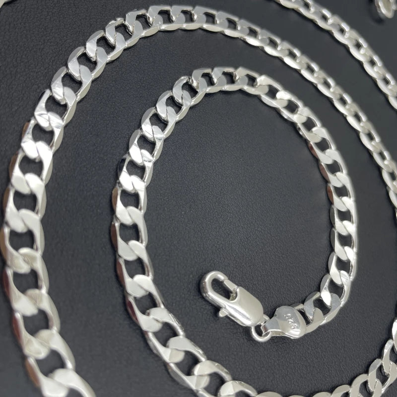 Men's Silver Color Necklace 2/4/6/8/10/12MM 40-75cm Face Chain Necklace Lobster Clasp Men Women Engagement Jewelry Gifts