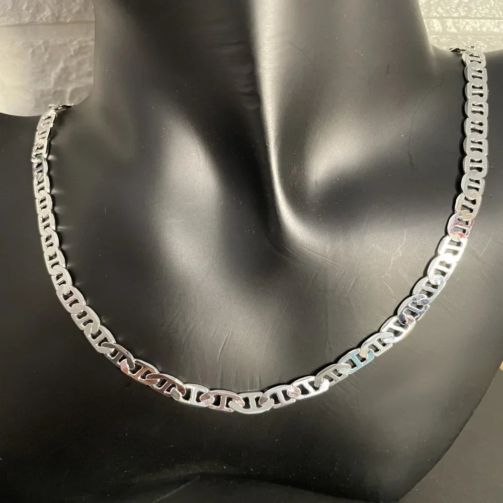 925 Sterling Silver Necklace 6MM Side Z-Shaped Necklace, Bracelet Men's And Women's Jewelry Gift 45-60CM