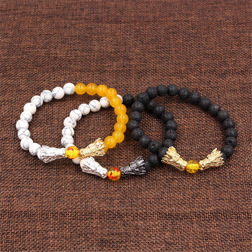 Fashion Simple Healing Natural Stone Beads Vintage Dragon Accessory Powerful Handmade Bracelet Jewelry for Men Gift
