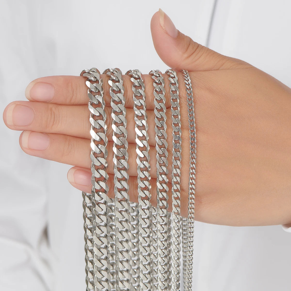 Cuban Link Chains Stainless Steel Classic Men Boy Curb Chunky Silver Color Necklace 3.6mm to 11mm 14 to 30 Inches