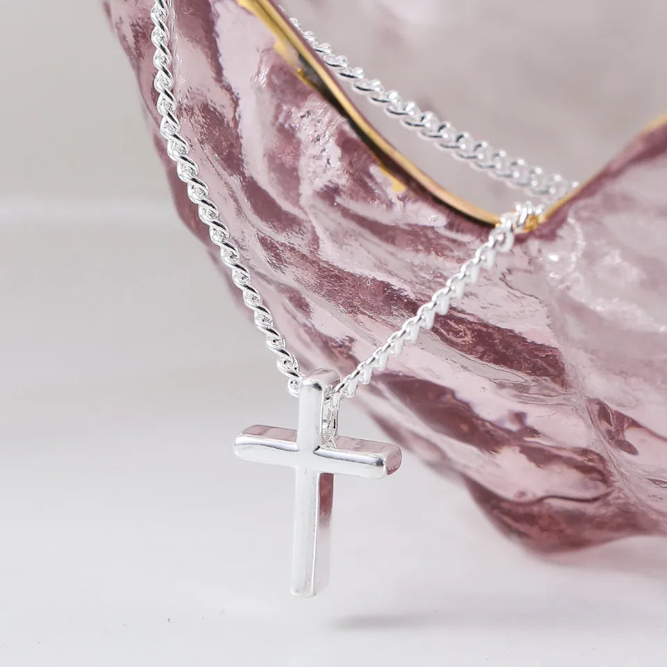 Buyee 925 Sterling Silver Small Pendant Chain Cute Cross Simple Necklace for Woman Girl Fashion Party Fine Jewelry Chain