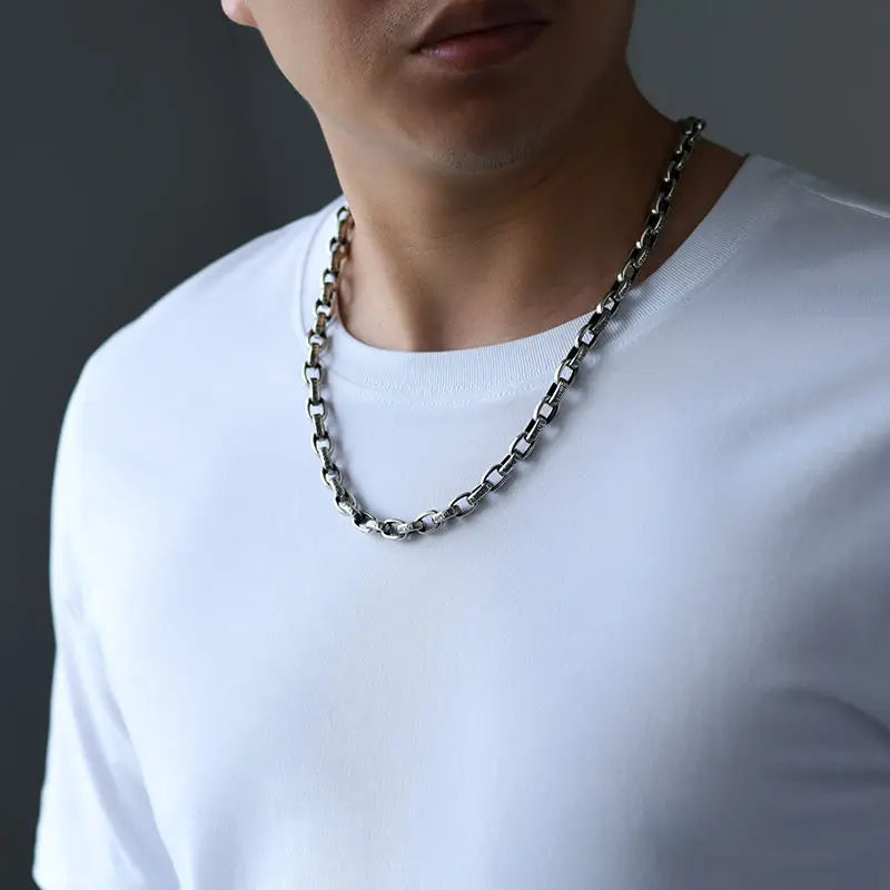 925 Sterling Silver Retro Six-Character Mantra Chain Necklace for Men, Fine Jewelry, Fashion Gift, High-end, 55cm, 60cm, 65cm