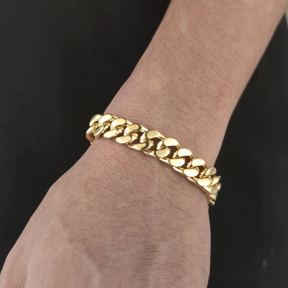 8/10/12/14mm Wide Miami Cuban Link Chain Bracelet for Men Women Hip Hop Urban Street-wear Jewelry Stainless Steel Bracelet