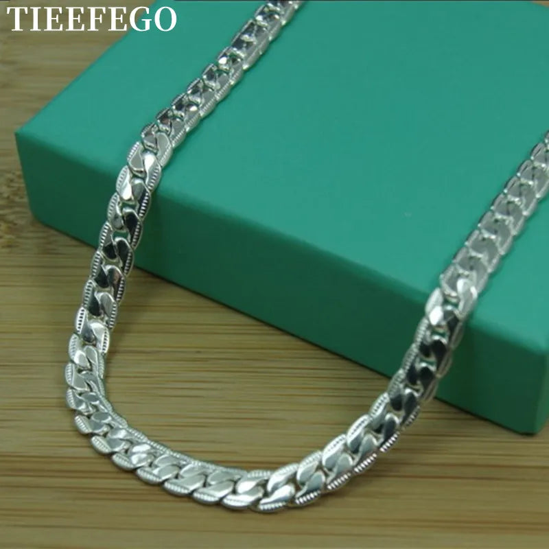 TIEEFEGO 925 Sterling Silver 5mm Full Sideway Necklace 8/18/20/22/24 Inch Chain For Woman Men Fashion Wedding Engagement Jewelry