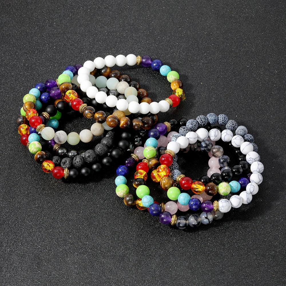 OAIITE Classic 7 Chakra Bead Bracelet Men Hematite Volcano Lava Pulse Therapy Balance Bracelet Yoga Meditation Jewelry Women