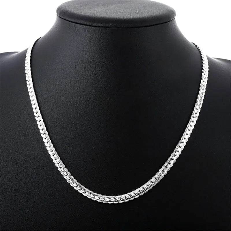 TIEEFEGO 925 Sterling Silver 5mm Full Sideway Necklace 8/18/20/22/24 Inch Chain For Woman Men Fashion Wedding Engagement Jewelry
